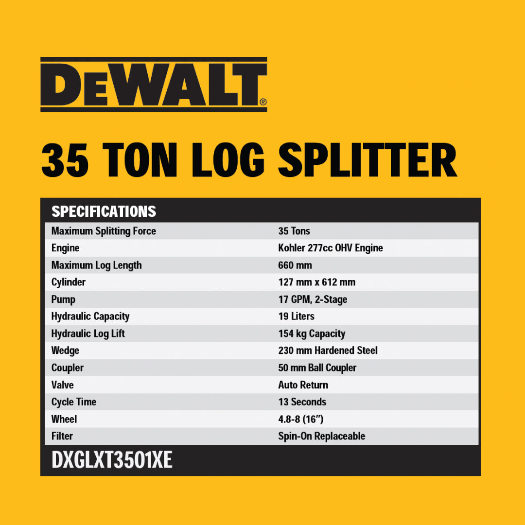 DeWALT-DeWALT 35T Lifting Log Splitter - 277cc Kohler engine, Fast 13s cycle time, Log Lifting Table!-Log Splitter-