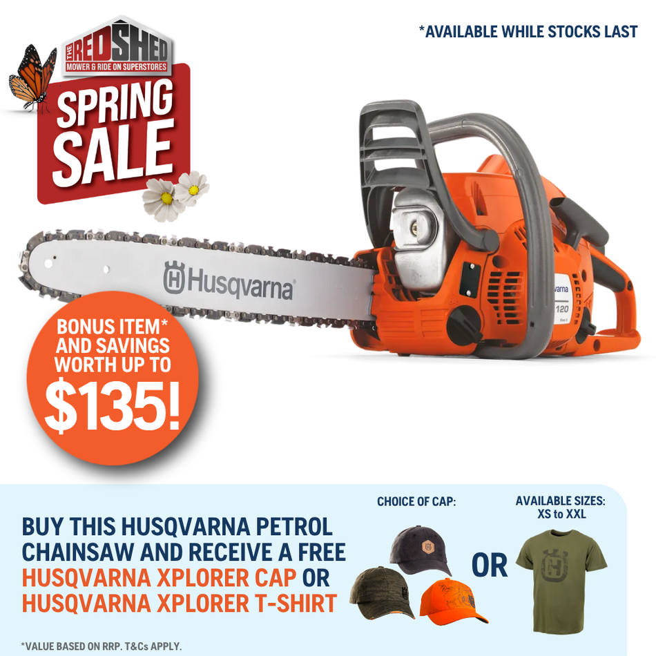 Husqvarna 120 Mark II Chainsaw - 38.2cc Chainsaw with 14" bar, 4.85kg weight and 1.4 kW power output