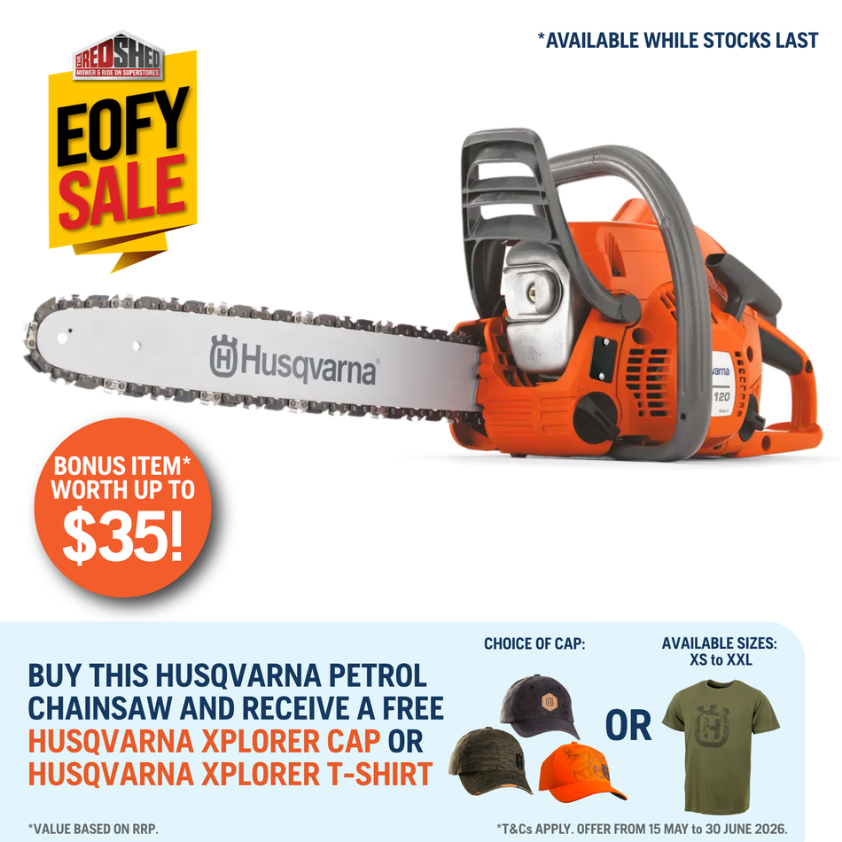Husqvarna 120 Mark II Chainsaw - 38.2cc Chainsaw with 14" bar, 4.85kg weight and 1.4 kW power output