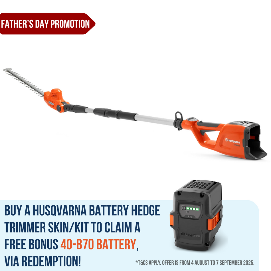 Husqvarna 120iTK4-H Hedge Trimmer - Versatile hedge trimmer with long reach and adjustable cutting position