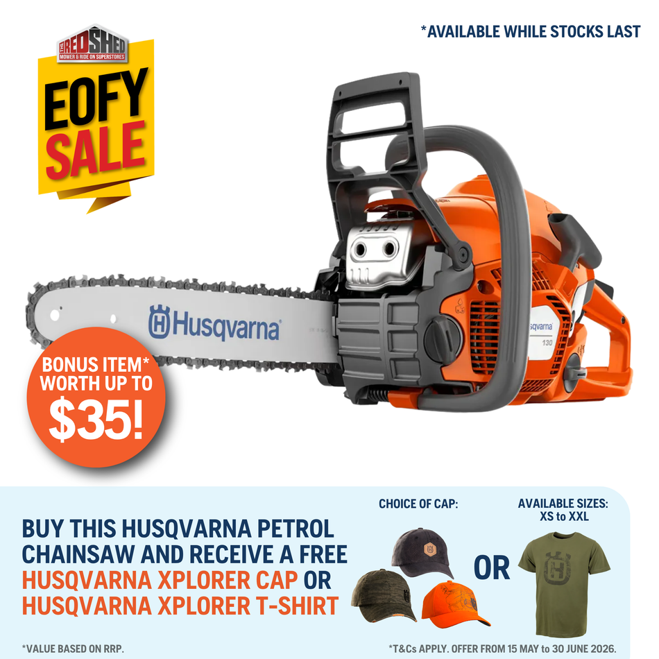 Husqvarna 130 Chainsaw - Reliable chainsaw performance for various garden tasks.