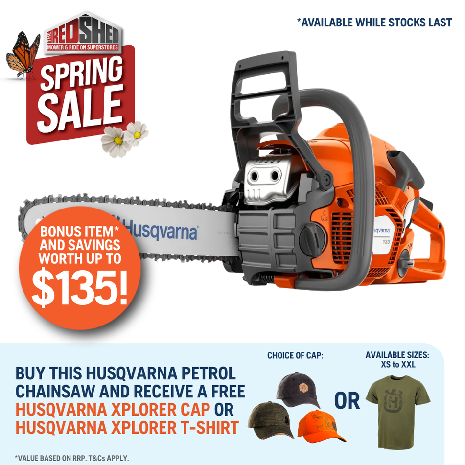 Husqvarna 130 Chainsaw - Reliable chainsaw performance for various garden tasks.