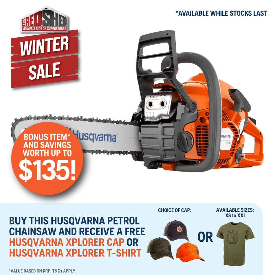 Husqvarna 130 Chainsaw - Reliable chainsaw performance for various garden tasks.