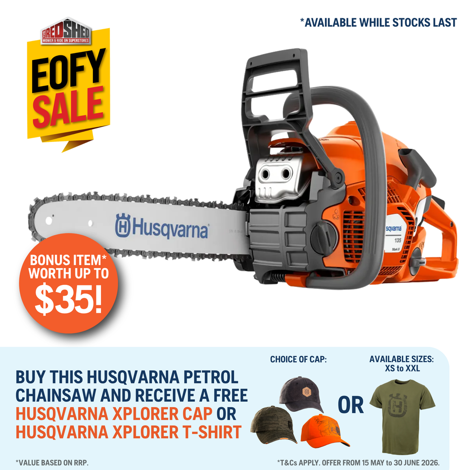 Husqvarna 135 Mark II Saw - Easy-to-use and powerful chainsaw with quick start.