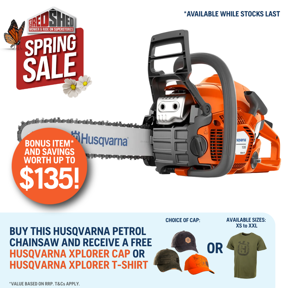 Husqvarna 135 Mark II Saw - Easy-to-use and powerful chainsaw with quick start.