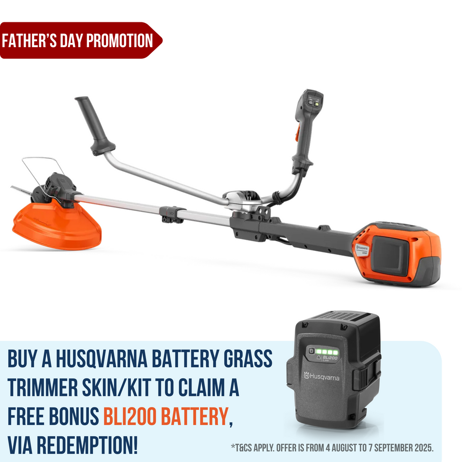 Husqvarna 220iR Grass Trimmer - Powerful and ergonomic trimmer designed for easy storage.