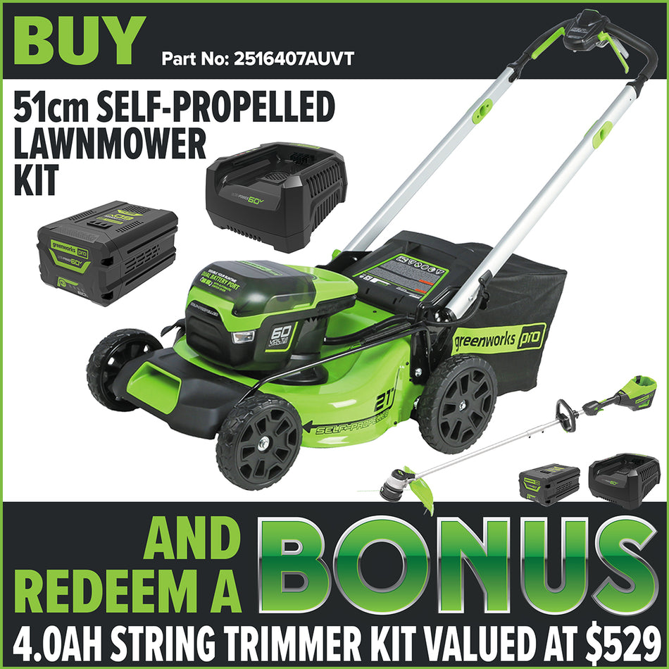 Greenworks LMC420 60V 21'' SP 6Ah Kit [2516407AUVT] - Greenworks 60V 21" Self Propelled Lawnmower kit with 6Ah battery & charger