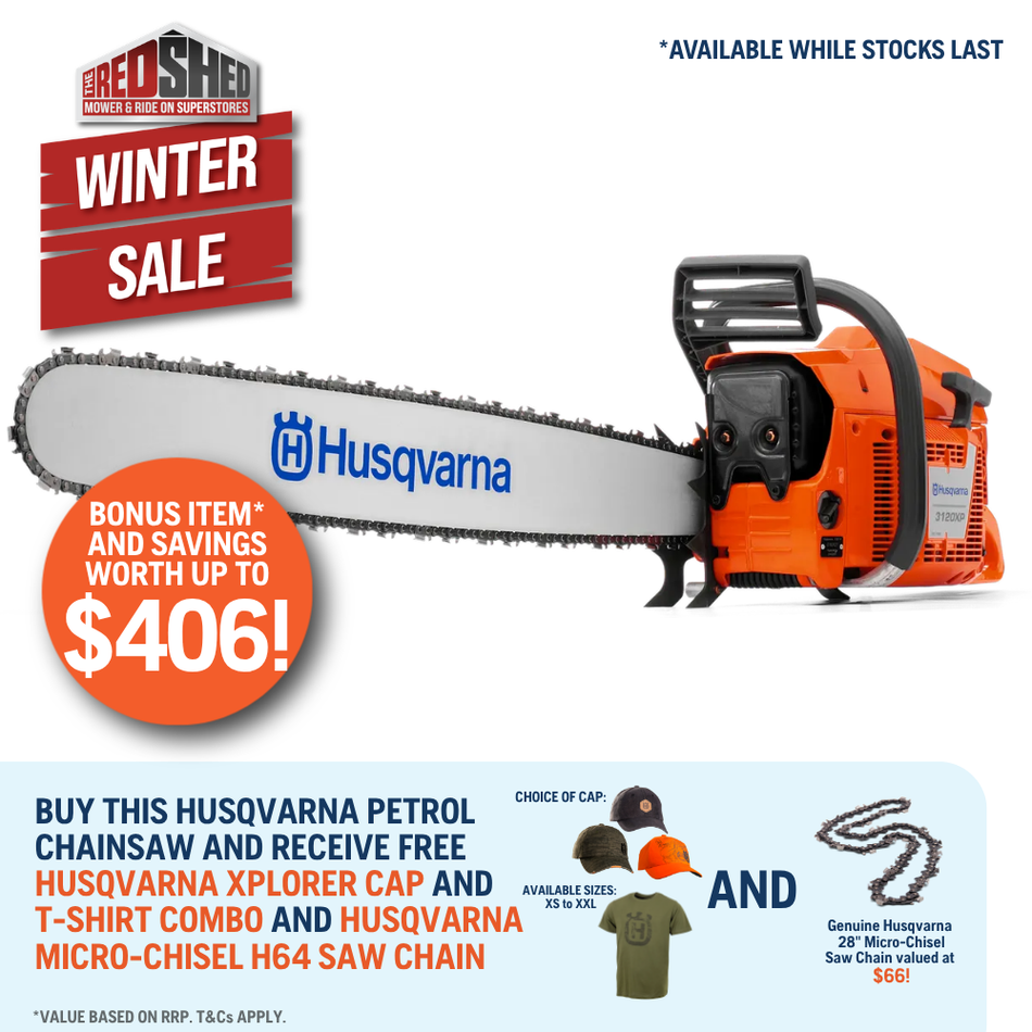Husqvarna 3120XP Chainsaw - Professional 119cc chainsaw built for felling the largest trees.
