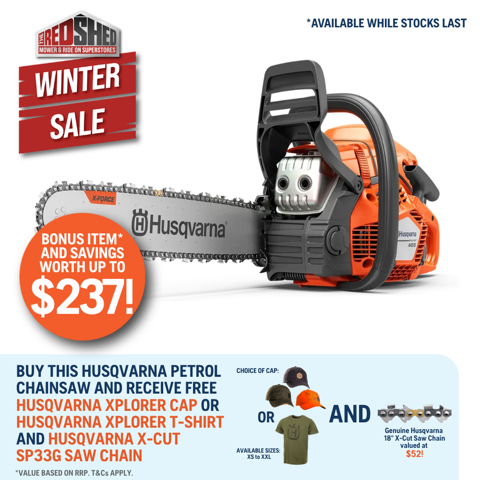 Husqvarna 445S Chainsaw - Robust and versatile chainsaw with Smart Start®. A cutting experience that lasts.