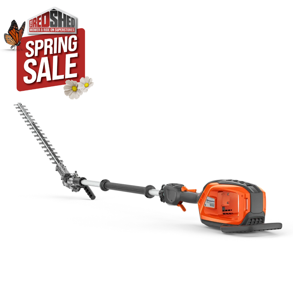 Husqvarna 525iHE3 Battery Hedge Trimmer - Battery-powered pole hedge trimmer with 3m reach and adjustable cutter bar.