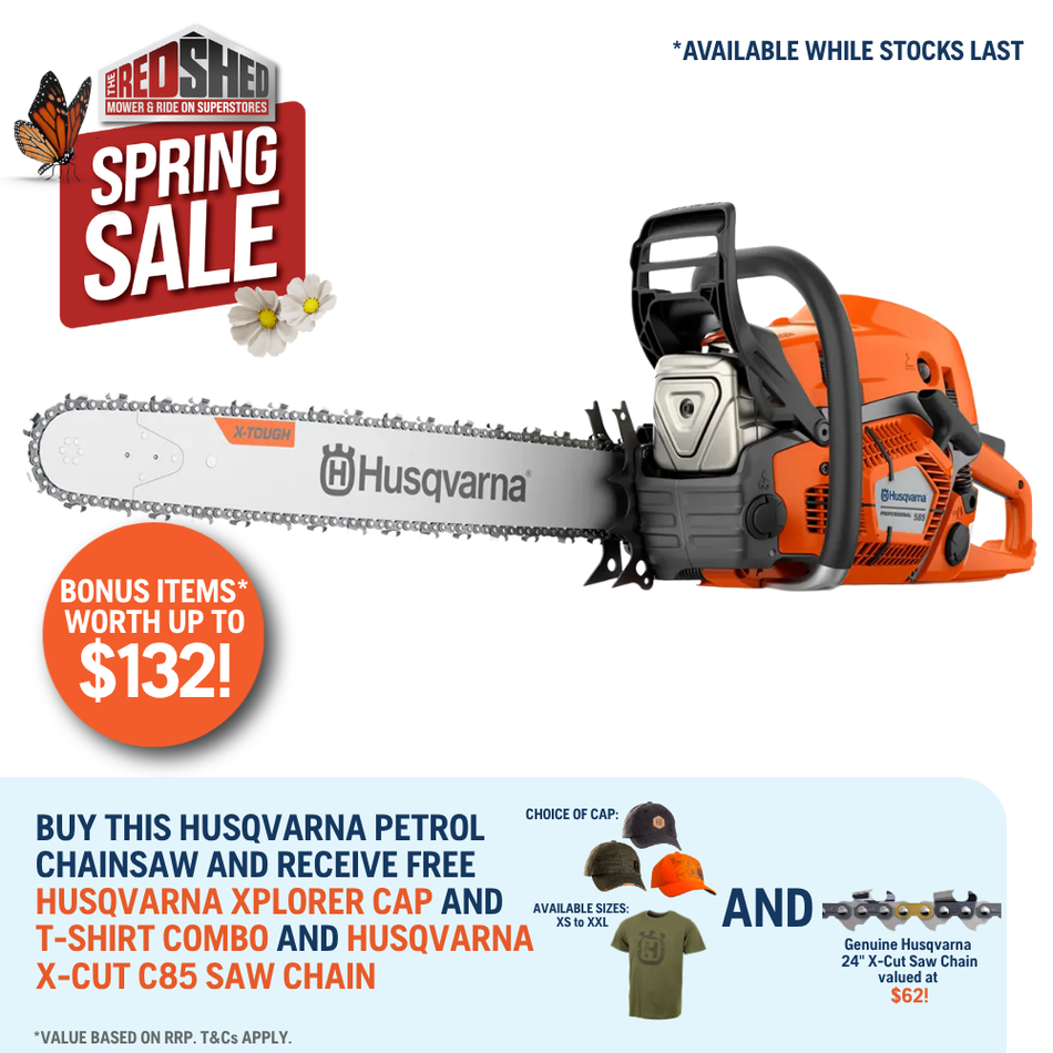 Husqvarna 585 Chainsaw - Professional 86cc chainsaw for heavy-duty forestry in tough conditions.