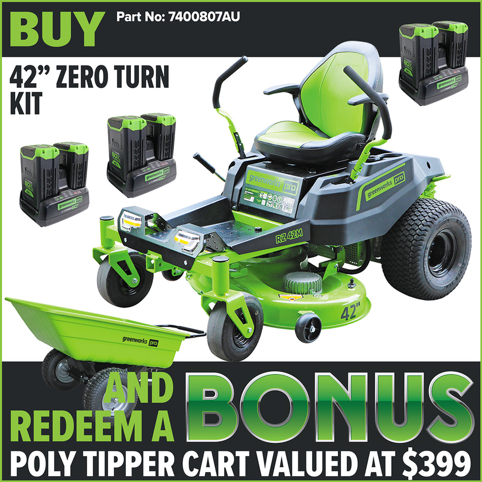 Greenworks CRZ426 60V Pro 42" Zero Turn Mower Kit (Ex-Display Unit) [7400807AU-XD]