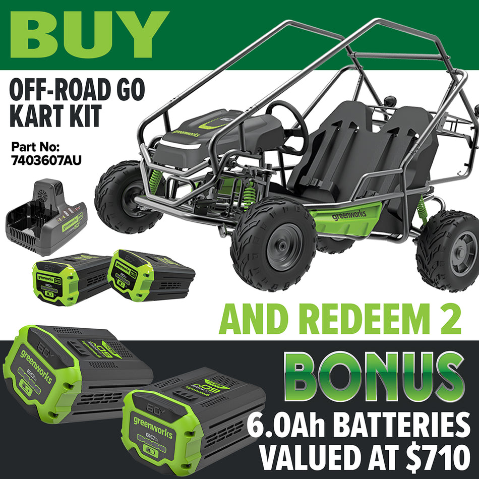 Greenworks CK600D 60V STEALTH Series All-Terrain 2-Seat Electric Youth Go-Kart Kit [7403607AU]