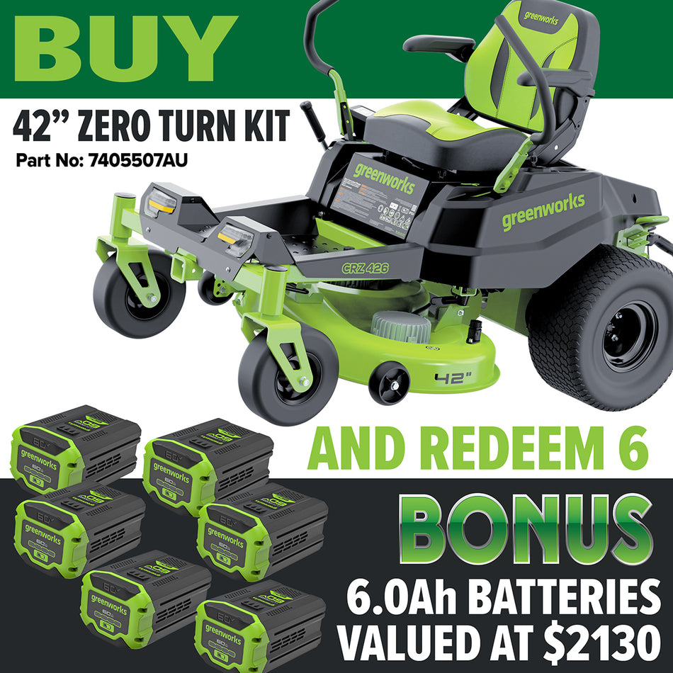 Greenworks CRZ426 60V Gen 1.5 42” Zero Turn Mower [7405507AU]