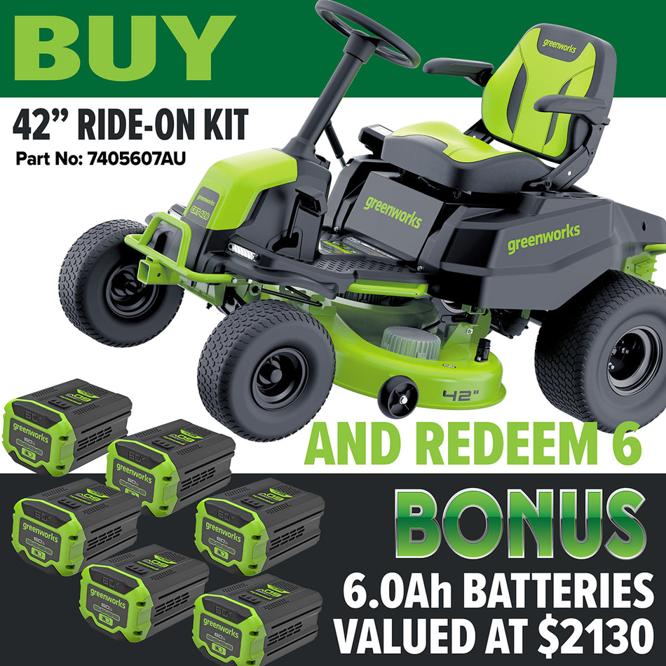 Greenworks CRT426 60V Gen 1.5 42″ Ride-On Mower [7405607AU]