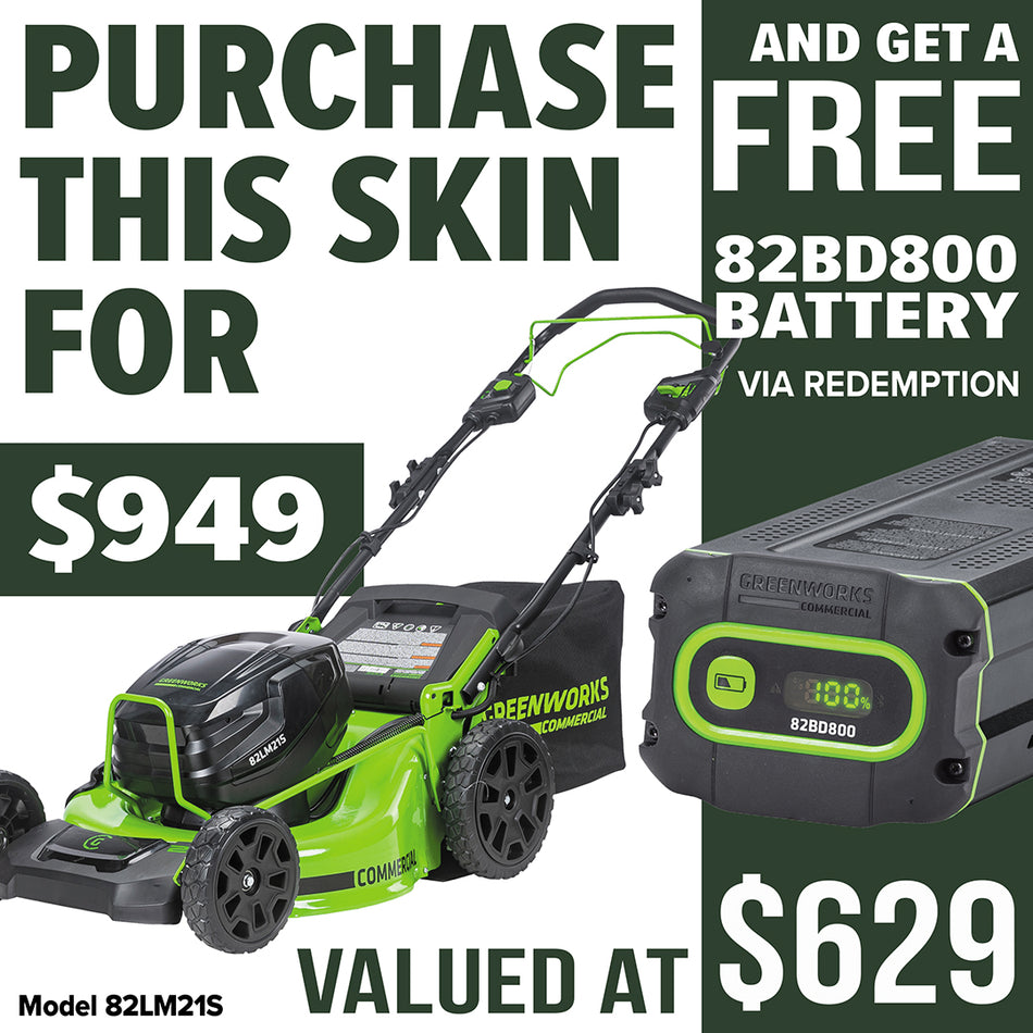 Greenworks 82V 21'' SP Mower - Self-Propelled, 21" cut, SmartCut tech, brushless motors, 90mins runtime