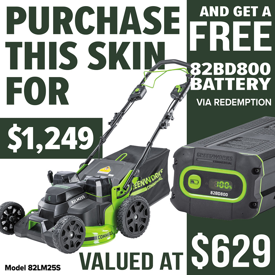 Greenworks 82V 25'' SP Mower - Self-Propelled, 25" cut, high visibility LEDs, brushless motors, foldable