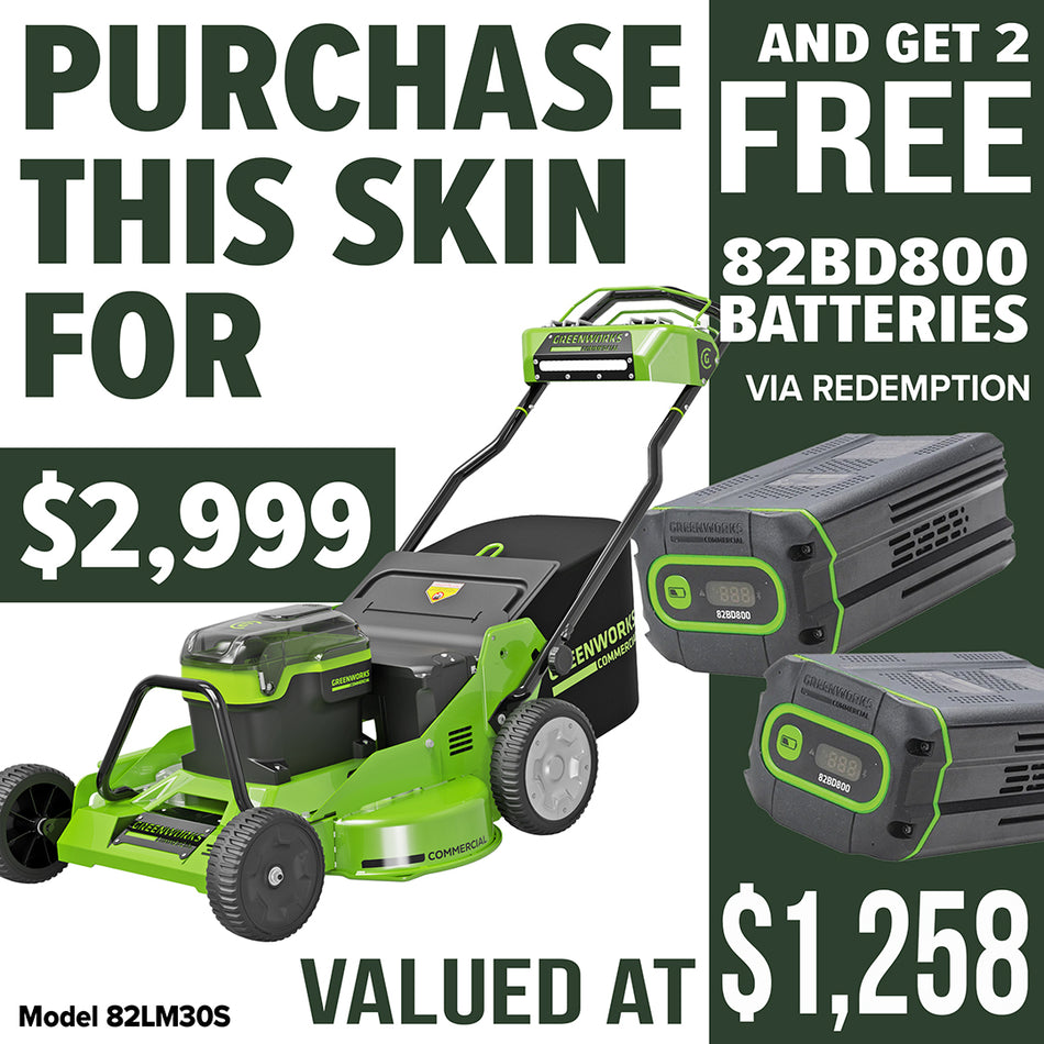 Greenworks 82V 30'' SP Mower - Self-Propelled, 30" cut, high visibility LEDs, brushless motors, large bag