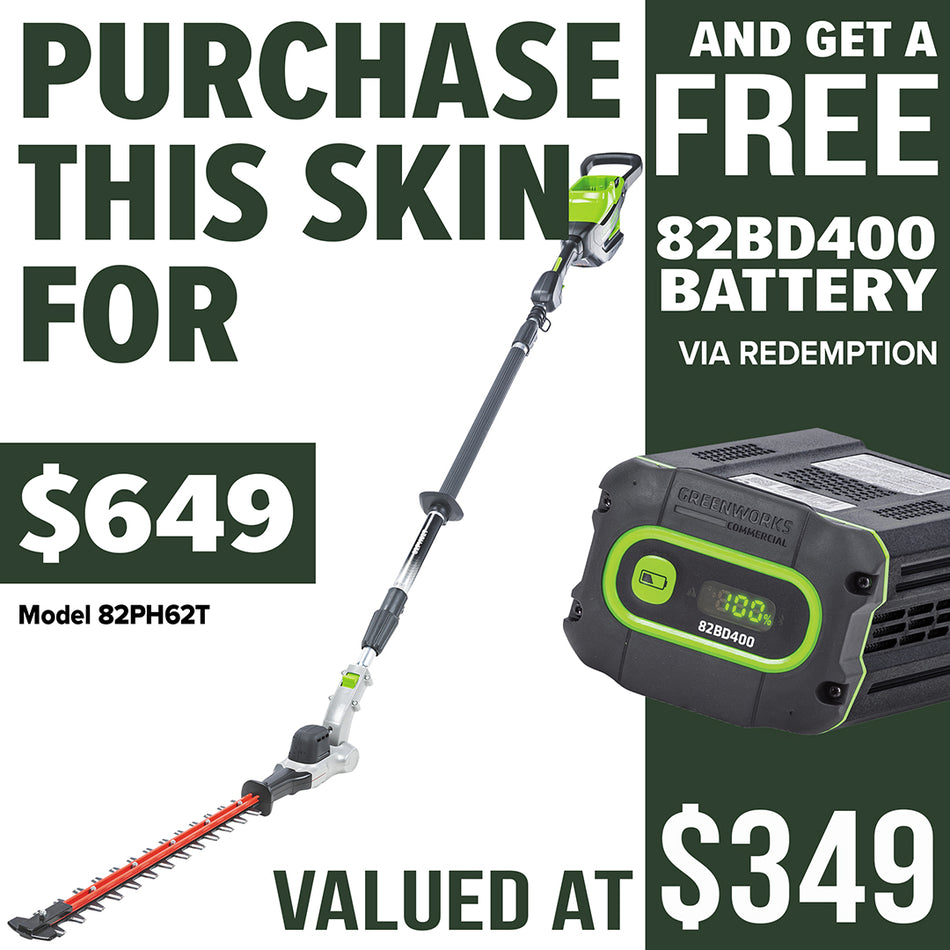 Greenworks 82V Telescopic Hedge Trimmer - Improved mobility and maximum reach.