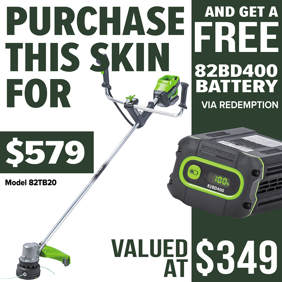 Greenworks 82V 18″ Bike Handle Trimmer - Uses true intelligent power to automatically adjust to varying conditions.