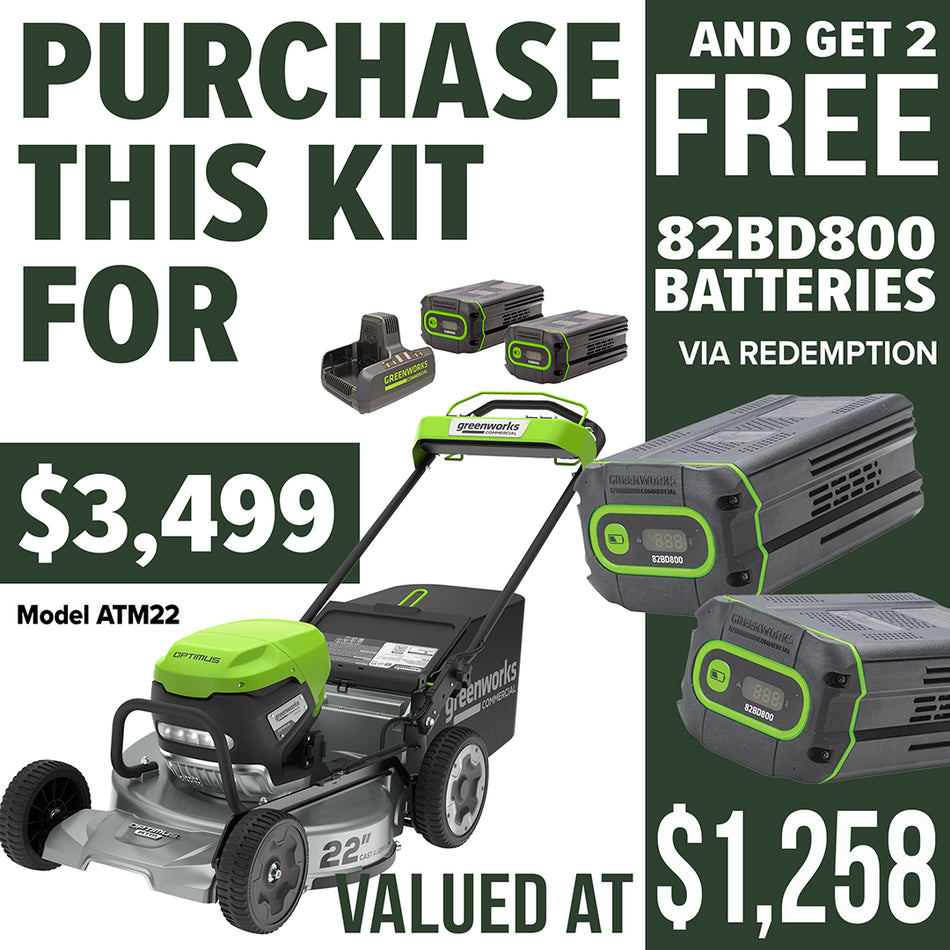 Greenworks 82V 22in SP Mower Kit - 22in commercial self-propelled mower with 82V battery power kit