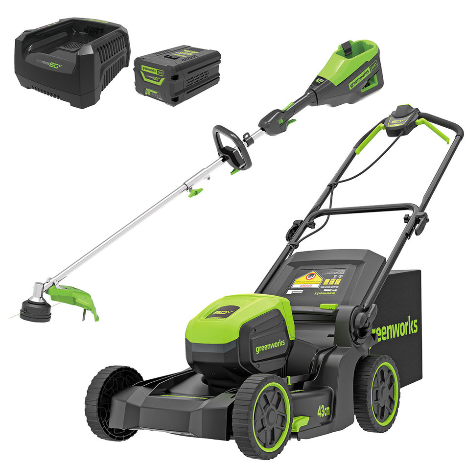 Greenworks 60V Pro Brushless Push Lawnmower & String Trimmer 4Ah Kit [CKMS26S1]