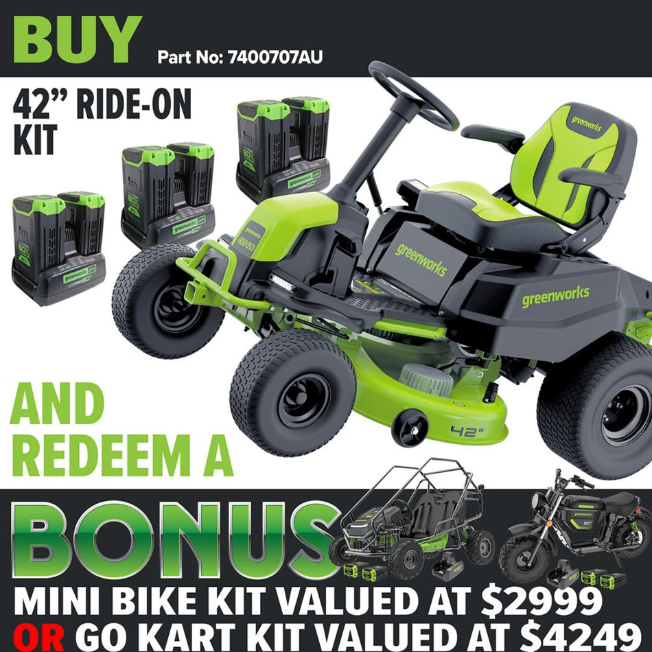 Greenworks CRT426 60V Pro 42" Ride On Mower (Ex-Display Unit) [7400707AU-XD]