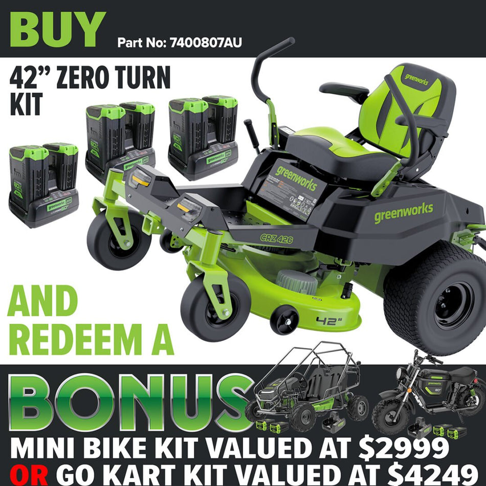 Greenworks CRZ426 60V Pro 42" Electric Zero Turn Mower Kit [7400807AU]