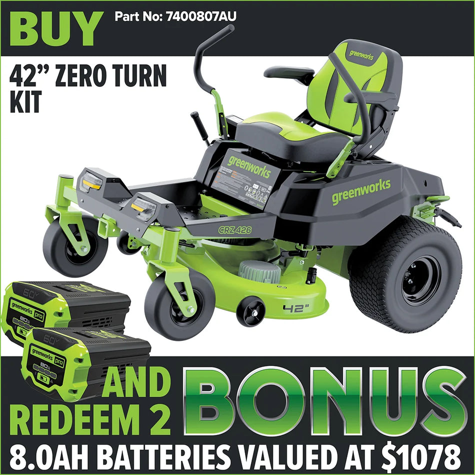 Greenworks CRZ426 60V Pro 42" Zero Turn Mower Kit (Ex-Display Unit) [7400807AU-XD]