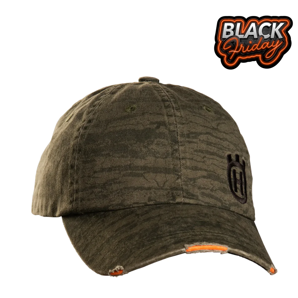 Husqvarna Xplorer Cap - Bark Camo - Vintage dark green cap with adjustable leather band