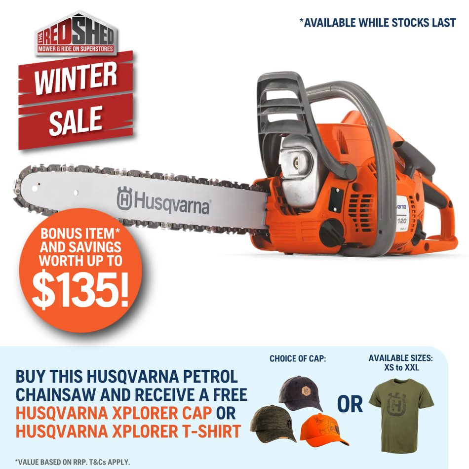 Husqvarna 120 Mark II Chainsaw - 38.2cc Chainsaw with 14" bar, 4.85kg weight and 1.4 kW power output