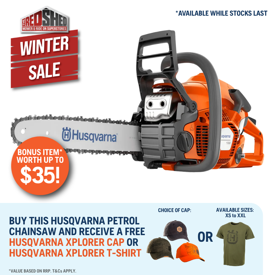 Husqvarna 130 Chainsaw - Reliable chainsaw performance for various garden tasks.