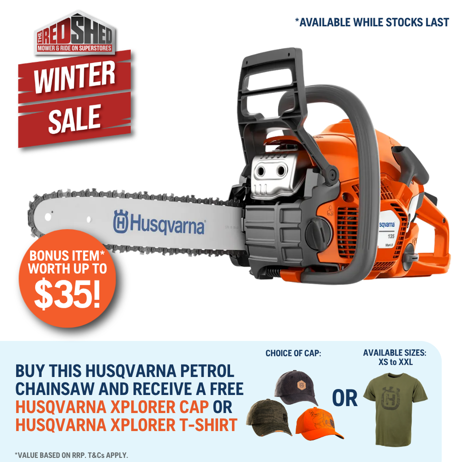 Husqvarna 135 Mark II Saw - Easy-to-use and powerful chainsaw with quick start.