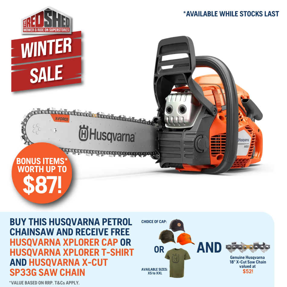 Husqvarna 445S Chainsaw - Robust and versatile chainsaw with Smart Start®. A cutting experience that lasts.