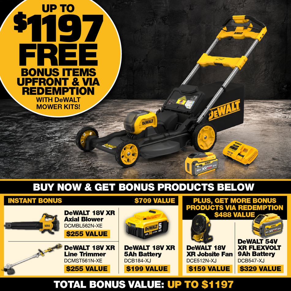 DeWALT 54V XR Brushless 530mm 21" Self-Propelled RWD Mower 15Ah Kit - Ideal for heavy users who are looking for a quiet but powerful mower