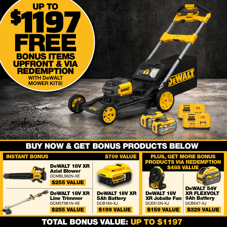 DeWALT 54V XR FLEXVOLT 21" Self-Propelled Mower 2x 15Ah Kit - With dual 15Ah battery packs for unmatched runtime and durability