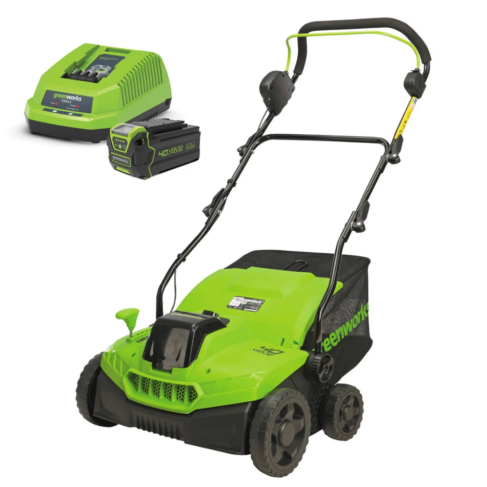 Greenworks DHF410 40V Dethatcher/Scarifier -  Easily remove thatch and aerate soil at the same time.