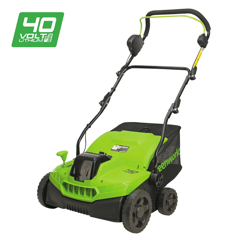 Greenworks DHF410 40V Dethatcher/Scarifier -  Easily remove thatch and aerate soil at the same time.