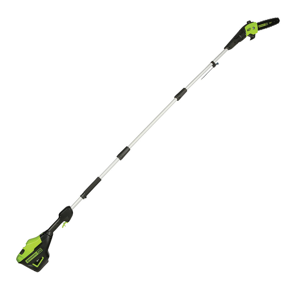 Greenworks GD60PS25 60V Pro 10″ Brushless Pole Saw - Up to 85 cuts per charge ideal for cleaning up your yard.