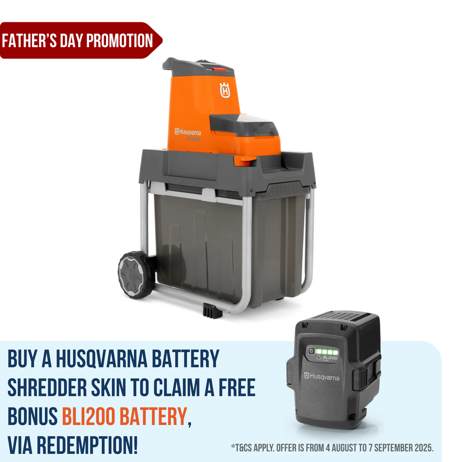 Husqvarna GS 340is Shredder - Battery-powered shredder for efficient debris disposal and smart storage.