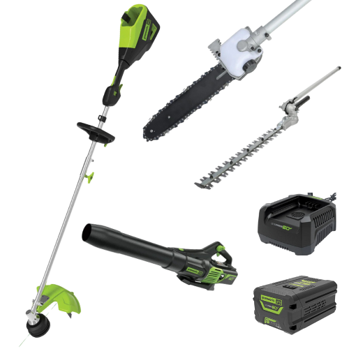 Greenworks 60V Multi Tool Value Kit - 60V Multi Tool + Blower +Hedge Trimmer/Pole Saw Attach 4.0AH Kit