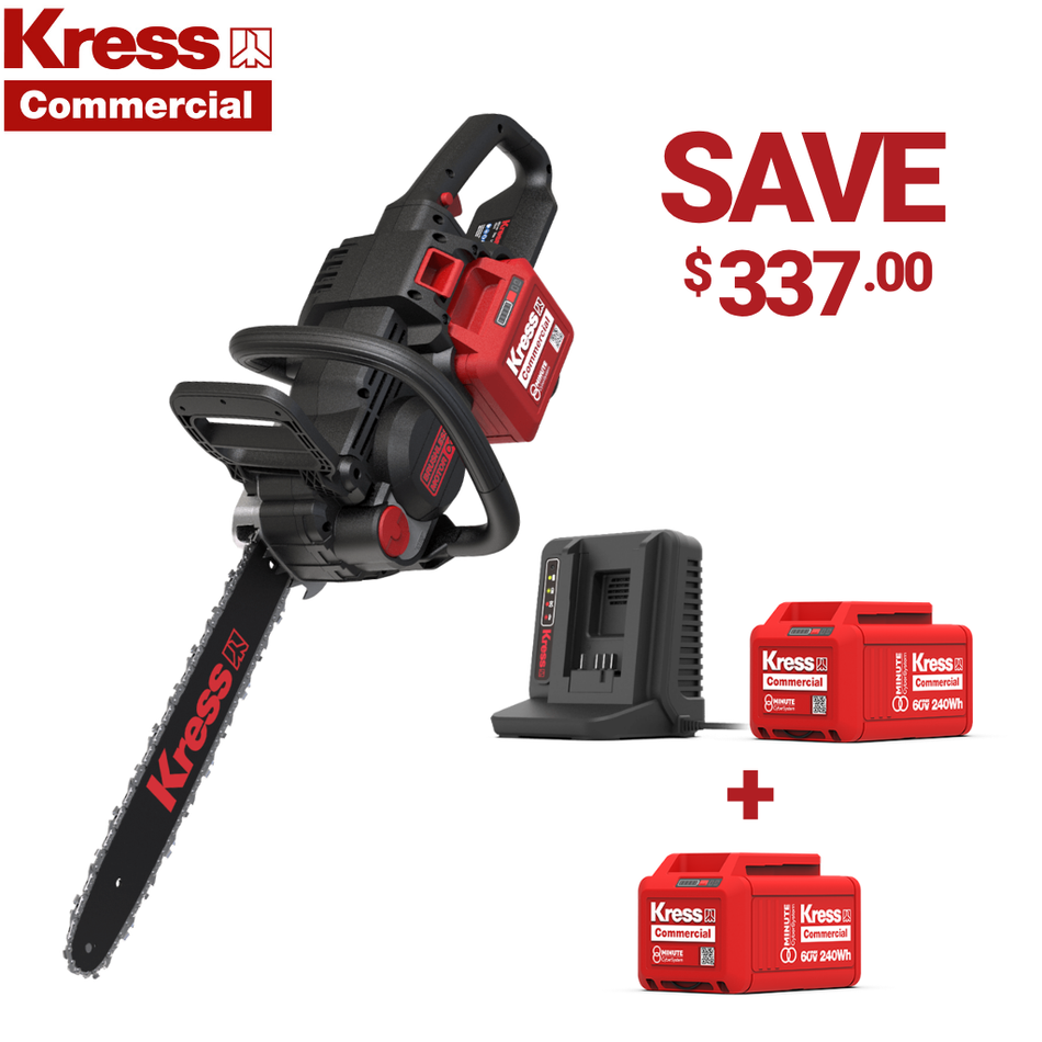 Kress Comm KC300.9 60V 40cm Chainsaw Kit - Delivering cutting efficiency professional landscapers have yet to experience.