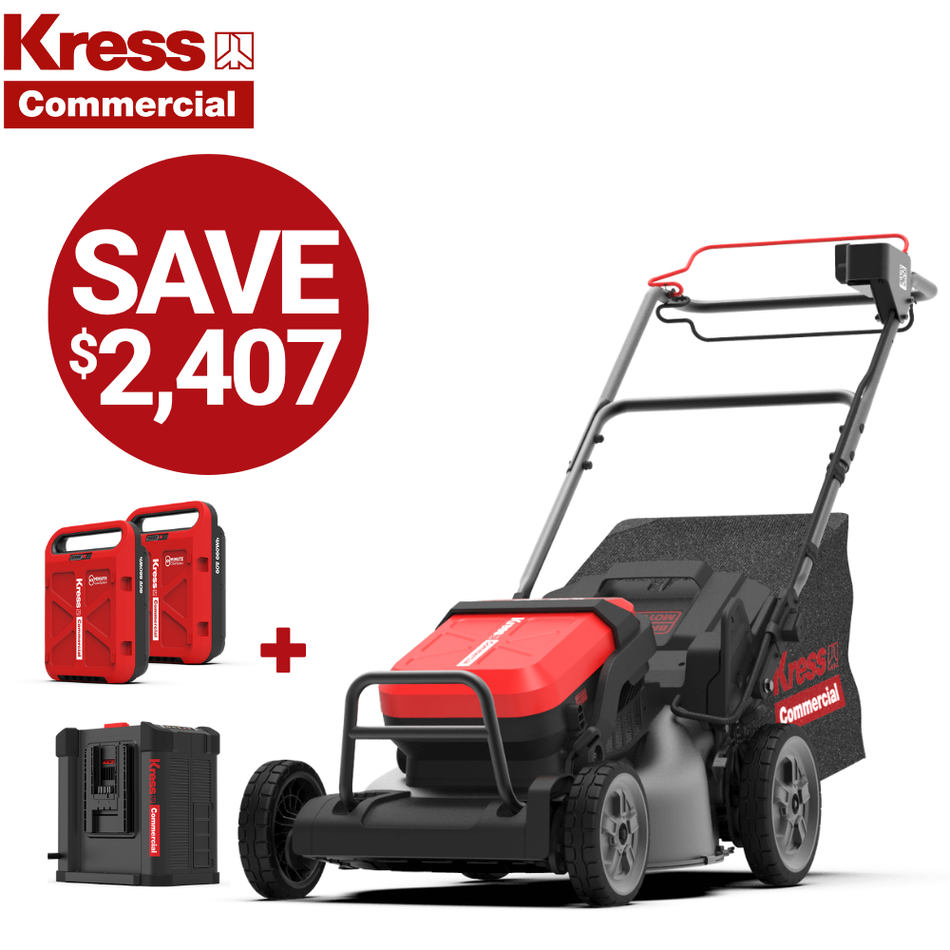 Kress Comm KC711.9 51cm Steel Deck Lawn Mower Kit - With 1x KAC810 Cyberpack Battery + 1x KAC840 CyberPlug Charger