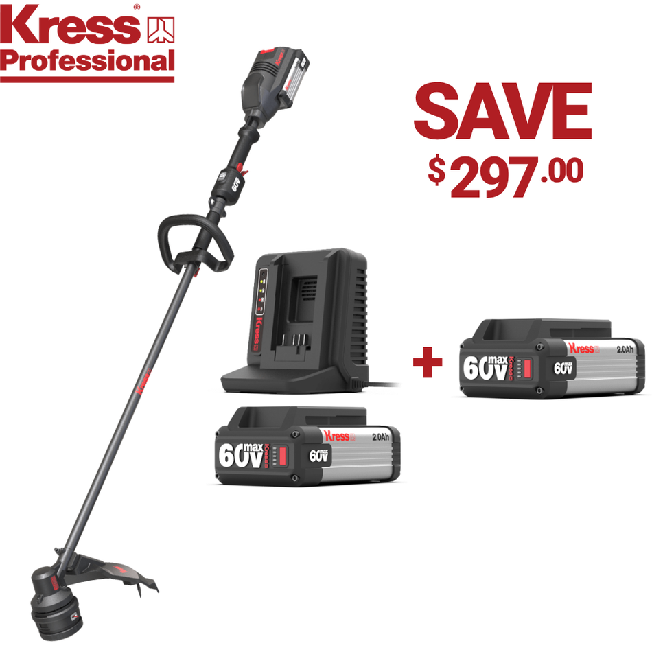 Kress Pro KG160E.9 38cm Cordless Trimmer Kit - KG160E.9 Cordless String Trimmer with 1x KA3000 Battery & 1x KA3713 Charger