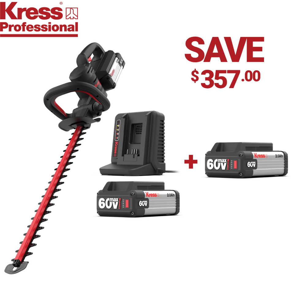 Kress Pro KG262.9 60V 64cm Trimmer Kit - KG262.9 64cm Hedge Trimmer with 1x KA3000 Battery & 1x KA3713 Charger