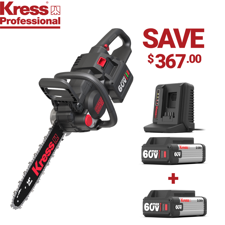 Kress Pro KG367E.9 35cm Chainsaw Kit - KG367E.9 60V Brushless Chainsaw with 1x KA3000 Battery & 1x KA3713 Charger