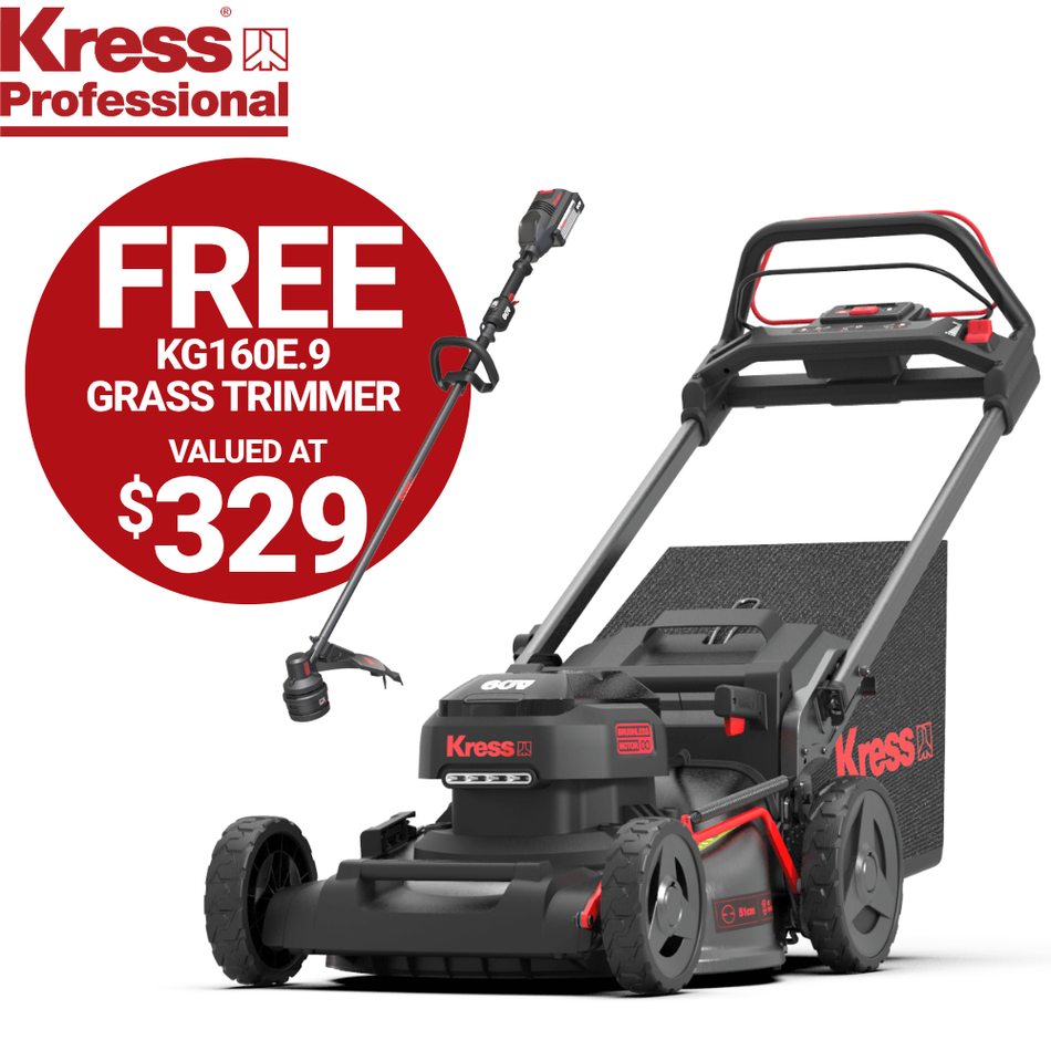 Kress Pro KG760E.9 60V 51cm SP Lawn Mower - Built to conquer slopes and deliver precision cuts.