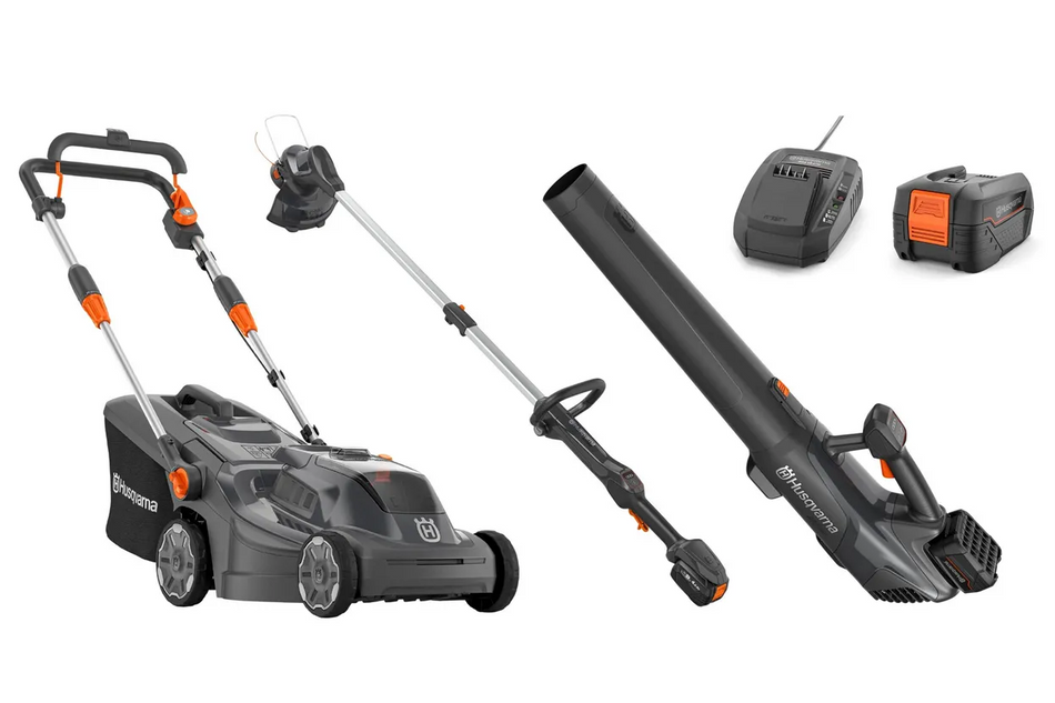 Husqvarna Aspire™ Lawn Mower + Grass Trimmer + Leaf Blower Bundle - With 4.0Ah Battery and Charger