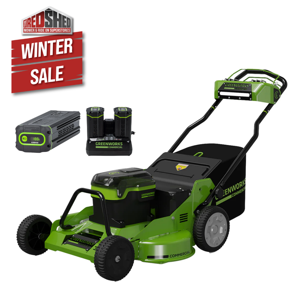 Greenworks 82LM30S 82V 30″ Self-Propelled Lawn Mower Bundle Kit