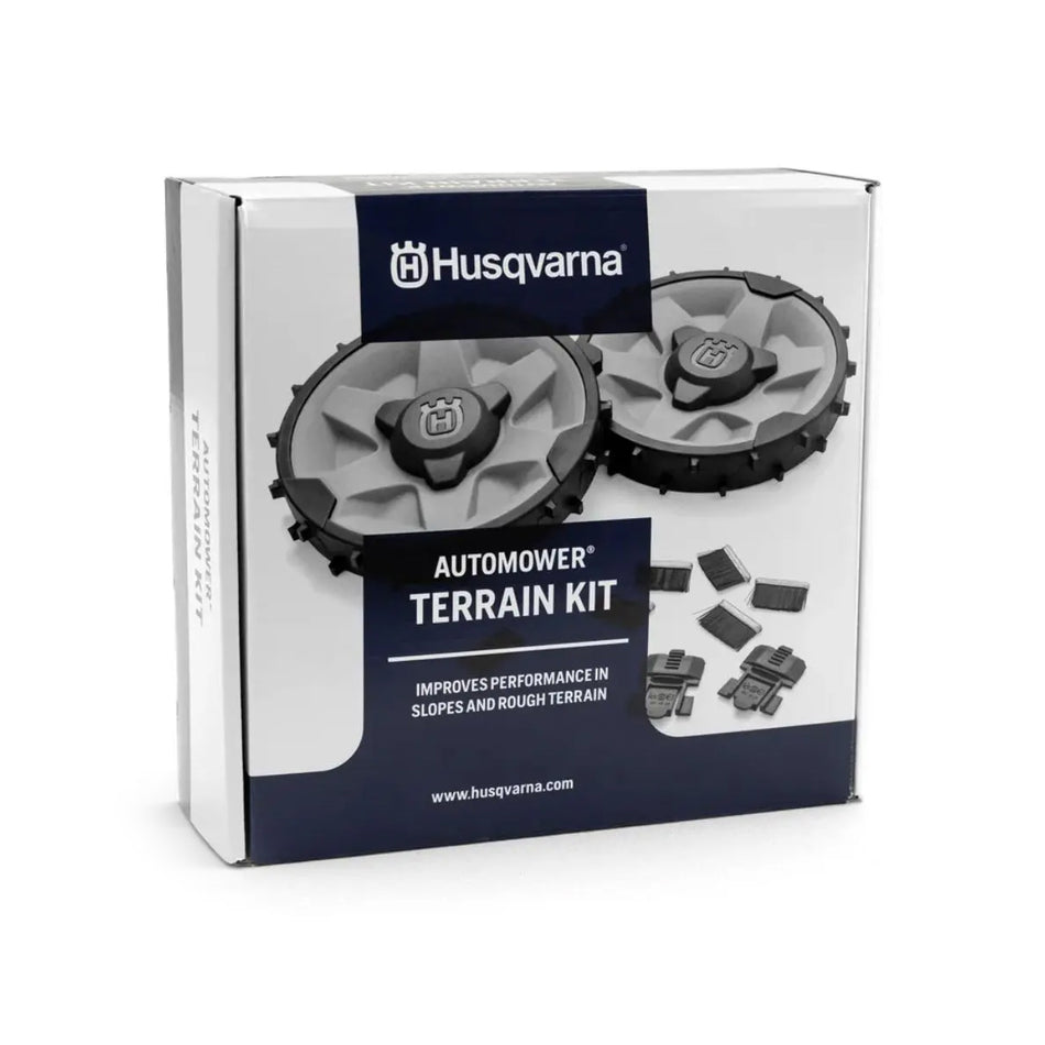 Husqvarna Rough Terrain Kit - Gives traction on rough lawns or slopes, with course treaded wheels & brushes